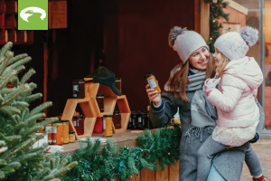 woman and child shopping during winter